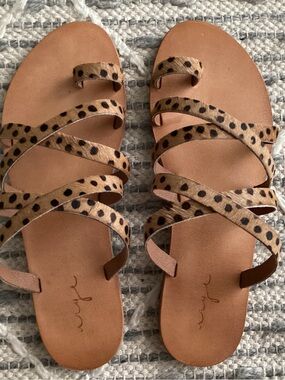 Urge Tan Sandals with Leopard Print Straps